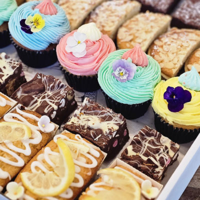 A selection of fancy cakes for office catering in Dublin